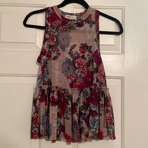 Ginger G Floral Mesh Peplum Tank Size Small